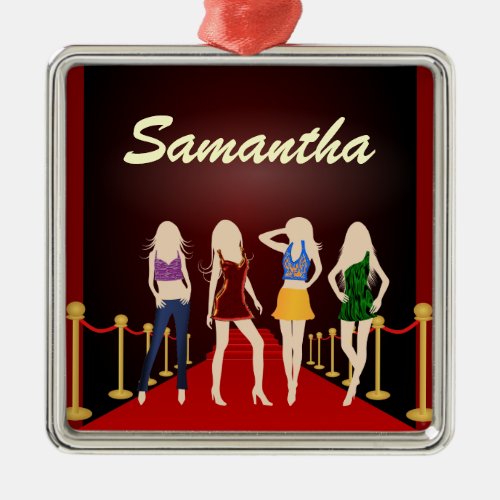 Fashion Girls Red Carpet Premium Square Ornament