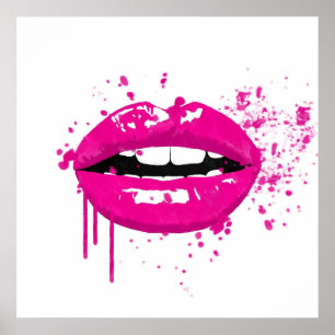 Fashion glamor trendy makeup lips kiss pink poster