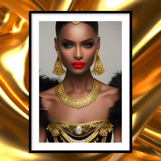 Fashion Glamour gold Black Jeweled Dress necklace Poster