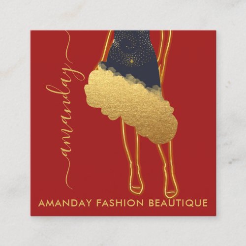 Fashion Gold Black Dress Logo QR Stylist Beautique Square Business Card