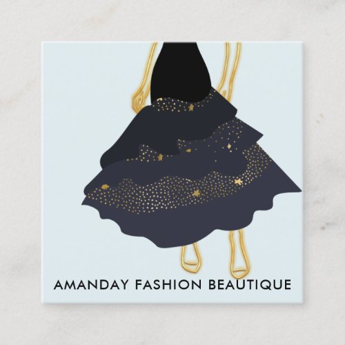 Fashion Gold Black Dress Logo QR Stylist Mint Blue Square Business Card