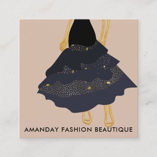 Fashion Gold Black Dress Logo QR Stylist Rose  Square Business Card