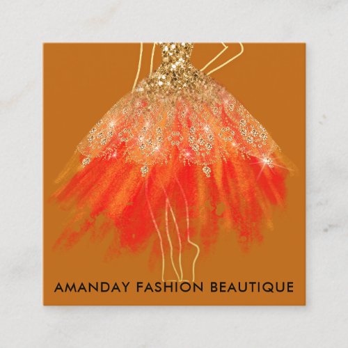 Fashion Gold Glitter Dress Logo QR Stylist Beautiq Square Business Card