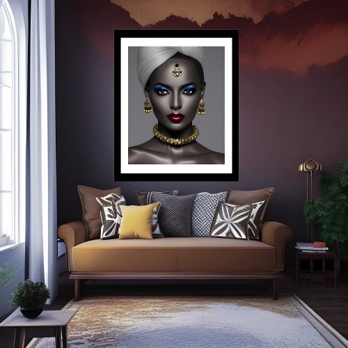 Fashion gold green blue jewel woman Head turban Poster