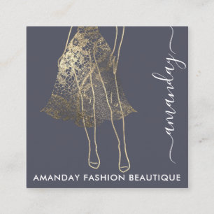 Fashion Gold Lace Dress Logo QRCode Shop Gray Square Business Card