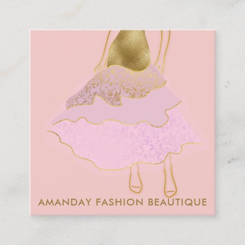 Fashion Gold Pink Dress Logo QR Stylist Rose  Square Business Card