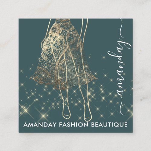 Fashion Gold Red Dress Logo QRCode Custom Lace Square Business Card