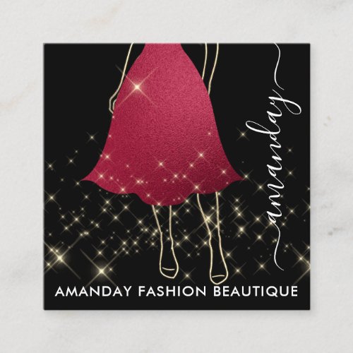 Fashion Gold Red Dress Logo QRCode Custom  Square Business Card