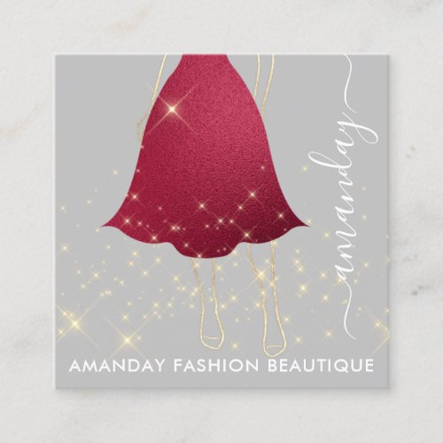 Fashion Gold Red Dress Logo QRCode Custom White Square Business Card