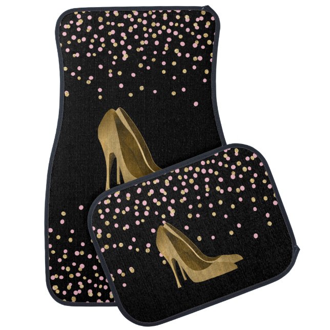 Fashion Gold Stiletto High Heels Glam Car Floor Mat (Set)