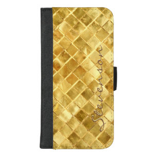 Fashion Gold Wall Brick Pattern with Monogram Name iPhone 8/7 Plus Wallet Case