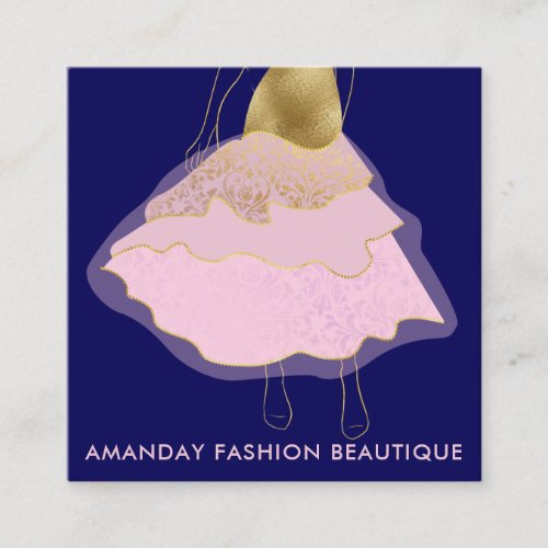 Fashion Golden Dress Logo QR Stylist Online Blue  Square Business Card