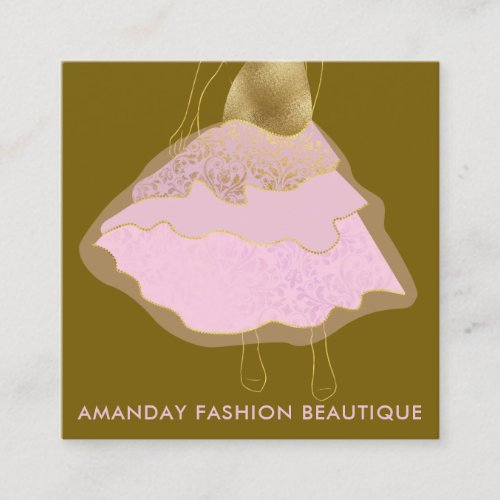 Fashion Golden Dress Logo QR Stylist Online Shop   Square Business Card