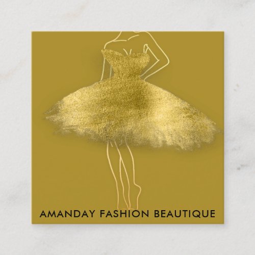 Fashion Golden Dress Logo QR Stylist Shop Mustard Square Business Card