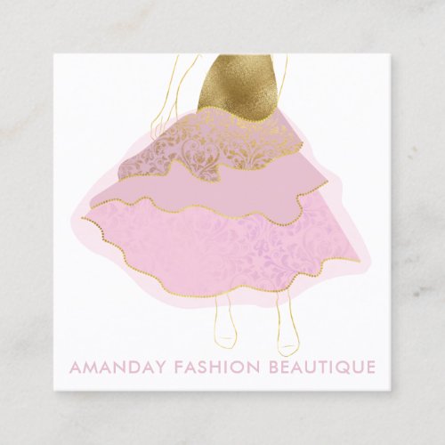 Fashion Golden Dress Logo QR Stylist Shop Pink  Square Business Card