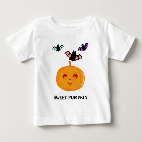 Fashion Halloween Bats  Pumpkin Baby T_Shirt