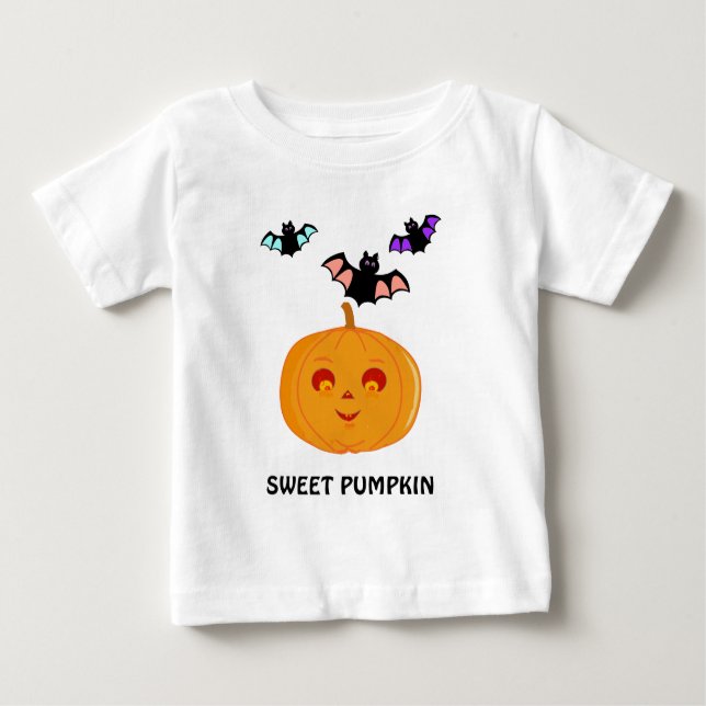 Fashion Halloween Bats & Pumpkin Baby T-Shirt (Front)