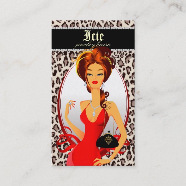 Fashion Handbag Business Card Zebra Leopard Modern (Front)