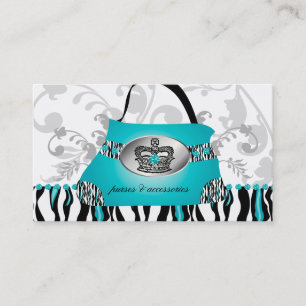 Fashion Handbag Crown Purse Blue Zebra Floral 2 Business Card