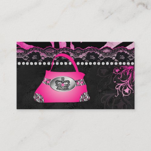 Fashion Handbag Crown Purse Pink Lace Zebra Business Card