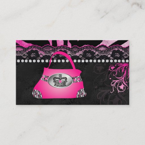 Customizable Fashion Handbag Crown Purse Pink Lace Zebra Business Card