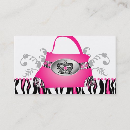 Customizable Fashion Handbag Crown Purse Pink Zebra Floral Business Card