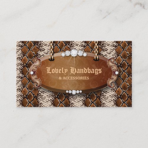 Fashion Handbag Purse Leather Snakeskin Brown Business Card Template