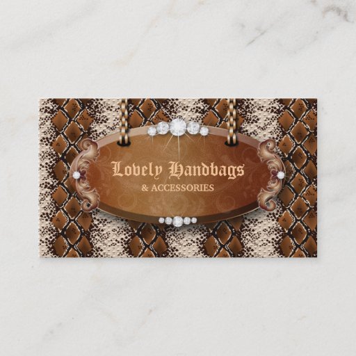 Customizable Fashion Handbag Purse Leather Snakeskin Brown Business Card Template