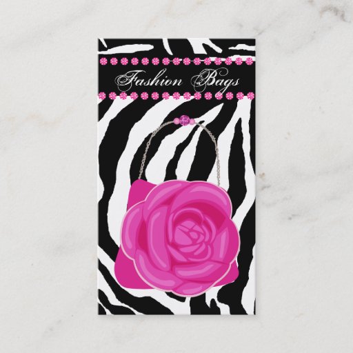 Customizable Fashion Handbag Rose Purse Pink Diamonds Zebra Business Card