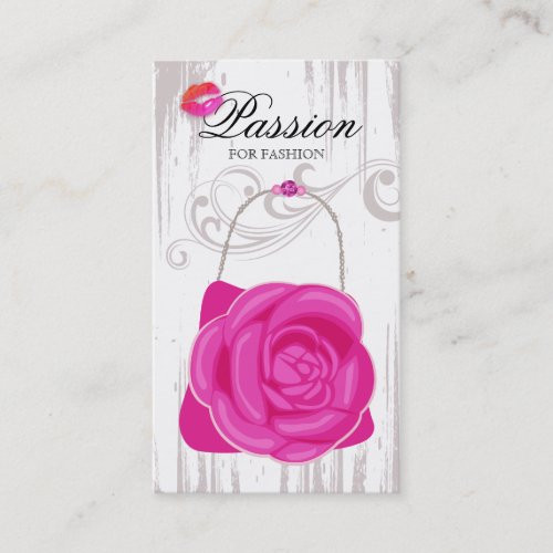 Fashion Handbag Rose Purse Pink Grunge Business Card Template