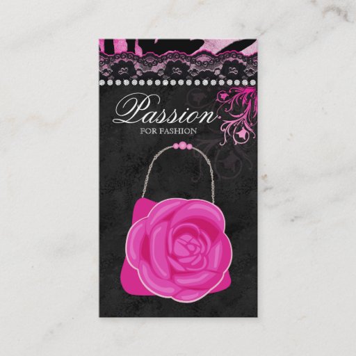 Customizable Fashion Handbag Rose Purse Pink Lace Zebra Business Card Template