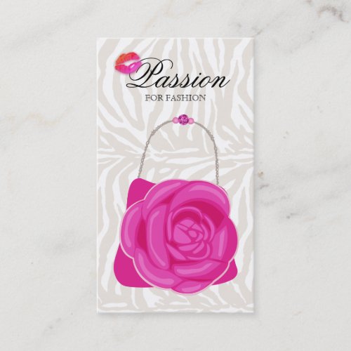 Fashion Handbag Rose Purse Pink Zebra Business Card