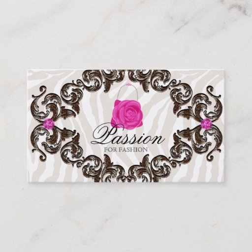 Customizable Fashion Handbag Rose Purse Pink Zebra Frame Business Card Templates