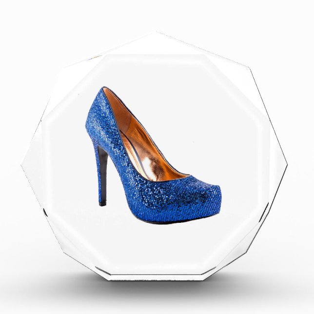 Fashion High Heel Shoe Blue add Text Acrylic Award (Front)