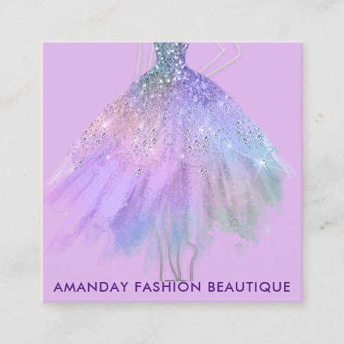 Fashion Holograph Glitter Dress Logo QR Stylist  Square Business Card