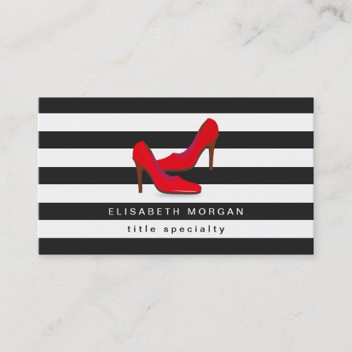 Customizable Fashion Hot Red High Heels Shoes - Classic Stripes Double-Sided Standard Business Cards (Pack Of 100)