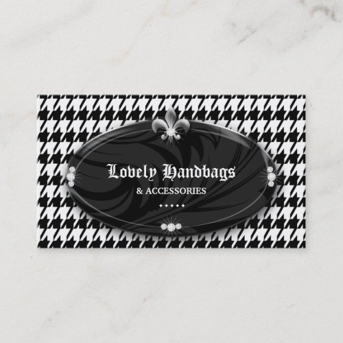 Fashion Houndstooth Fleur de lis Jewelry Silver Bl Business Card Template
