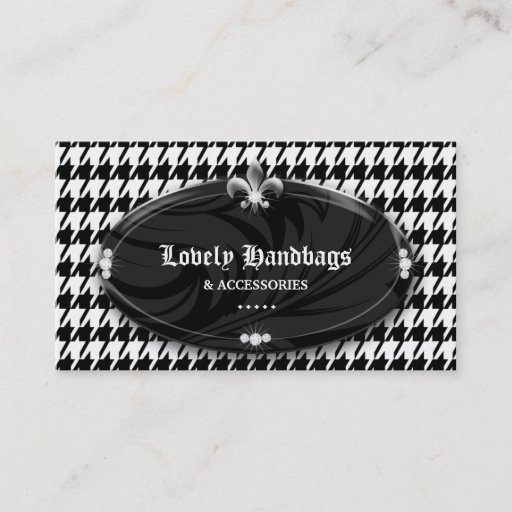 Customizable Fashion Houndstooth Fleur de lis Jewelry Silver Bl Business Card Template