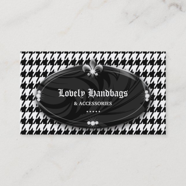 Fashion Houndstooth Fleur de lis Jewelry Silver Bl Business Card (Front)