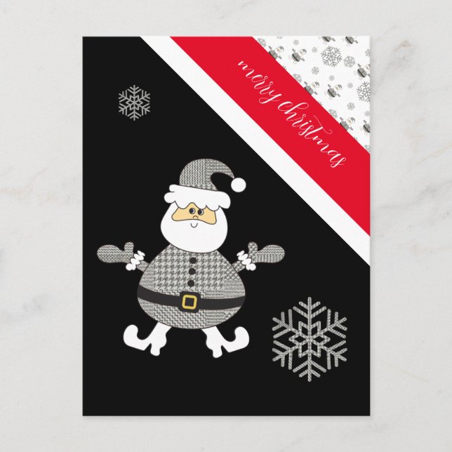 Fashion Houndstooth Plaid Santa With The Snowflake Postcard (Front)