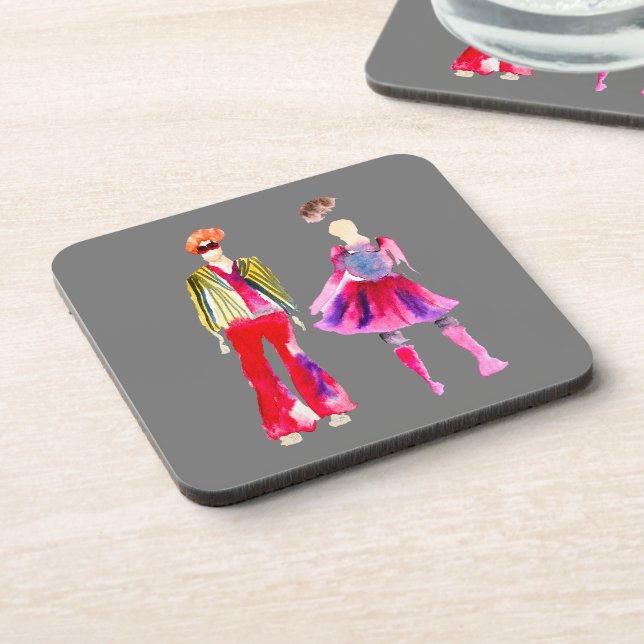 Fashion illustration figures art watercolor beverage coaster (Left Side)