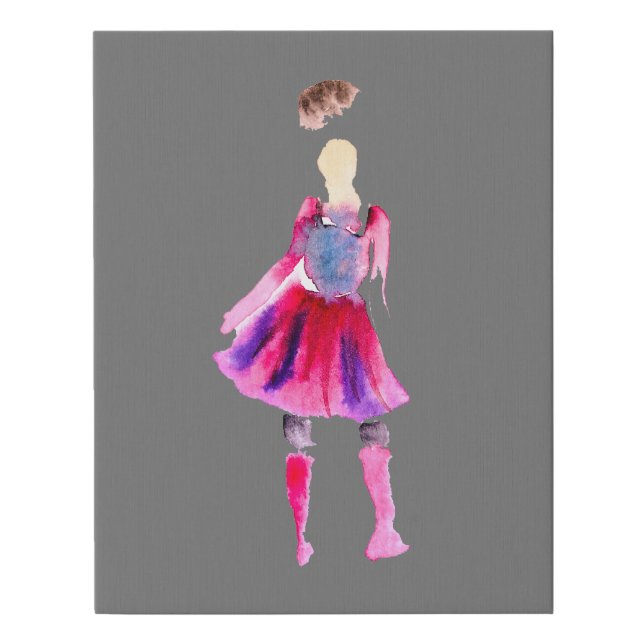 Fashion illustration figures art watercolor faux canvas print (Front)