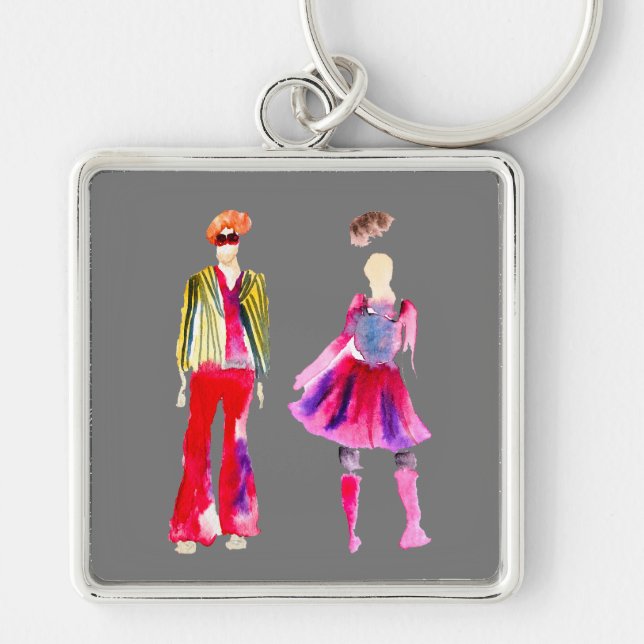 Fashion illustration figures art watercolor keychain (Front)