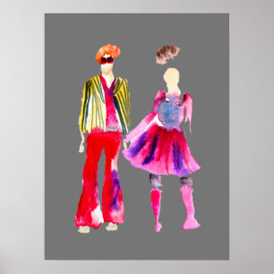 Fashion illustration figures art watercolor poster