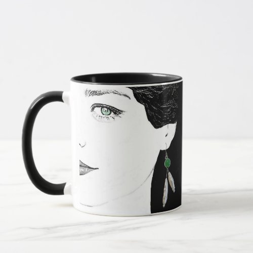 Fashion illustration floral goth girl white green  mug