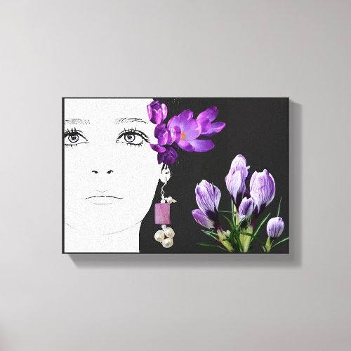 Fashion illustration floral purple crocus girly  canvas print