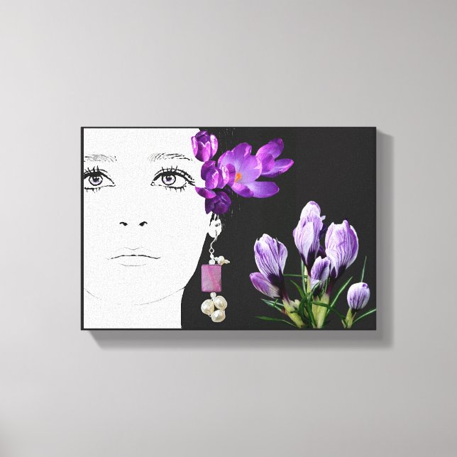 Fashion illustration floral purple crocus girly  canvas print (Front)