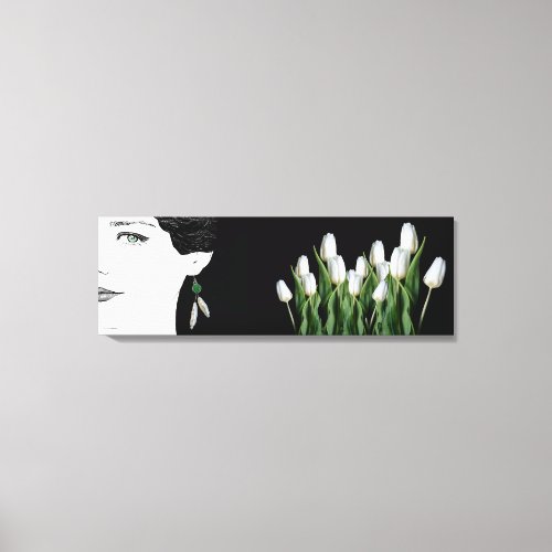 Fashion illustration girl in pearl earring floral  canvas print