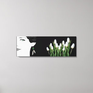Fashion illustration girl in pearl earring floral canvas print