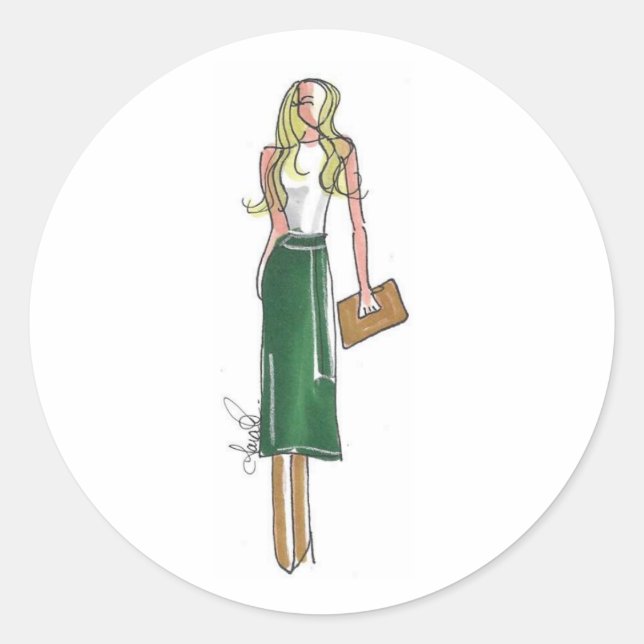 Fashion illustration green dress stickers (Front)